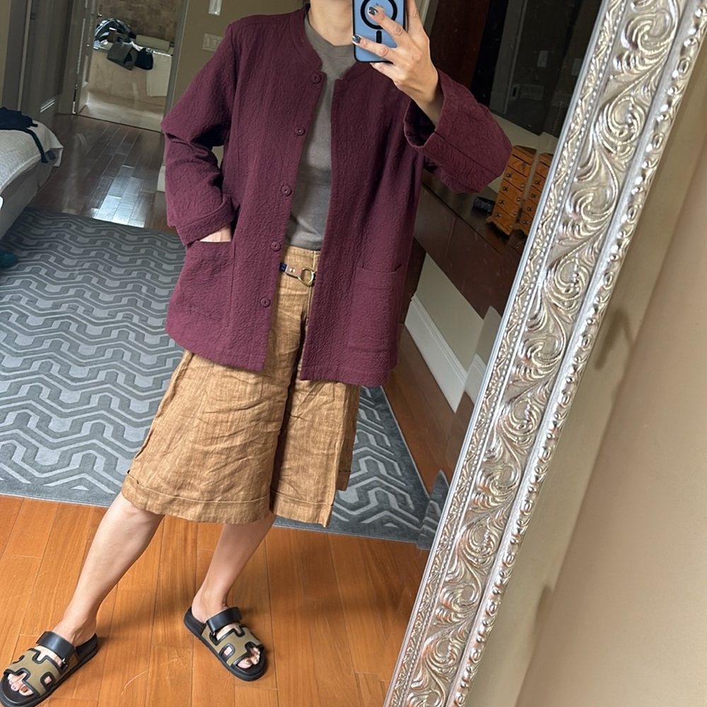 Eileen Fisher Crinkled Organic Cotton Jacket Burgundy size L